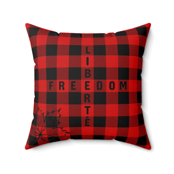 Freedom/Liberté Pillow - Red & Black Plaid (Faux Suede)