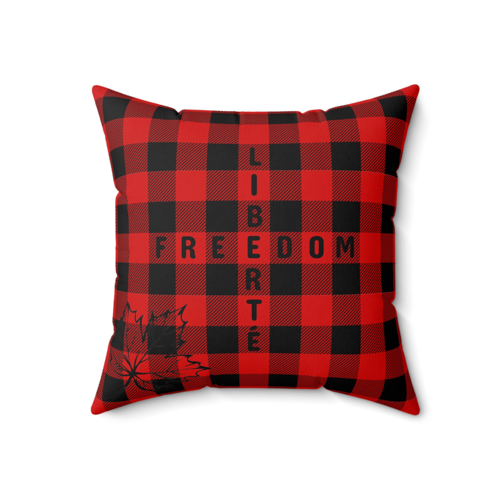 Freedom/Liberté Pillow - Red & Black Plaid (Faux Suede)