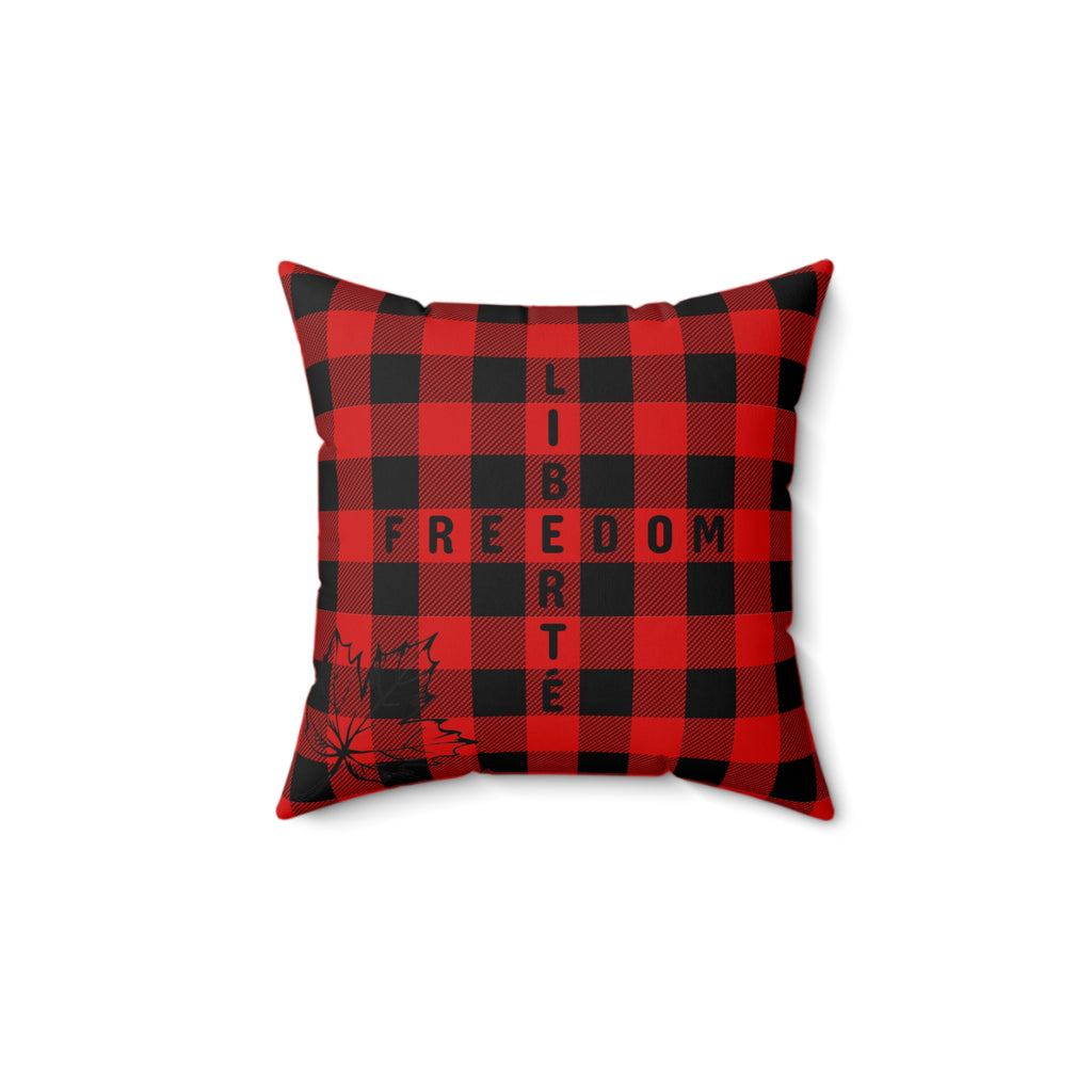 Freedom/Liberté Pillow - Red & Black Plaid (Faux Suede)