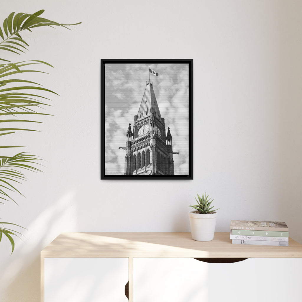 Peace Tower by HPOC (Black & White, Matte Canvas, Black Frame)