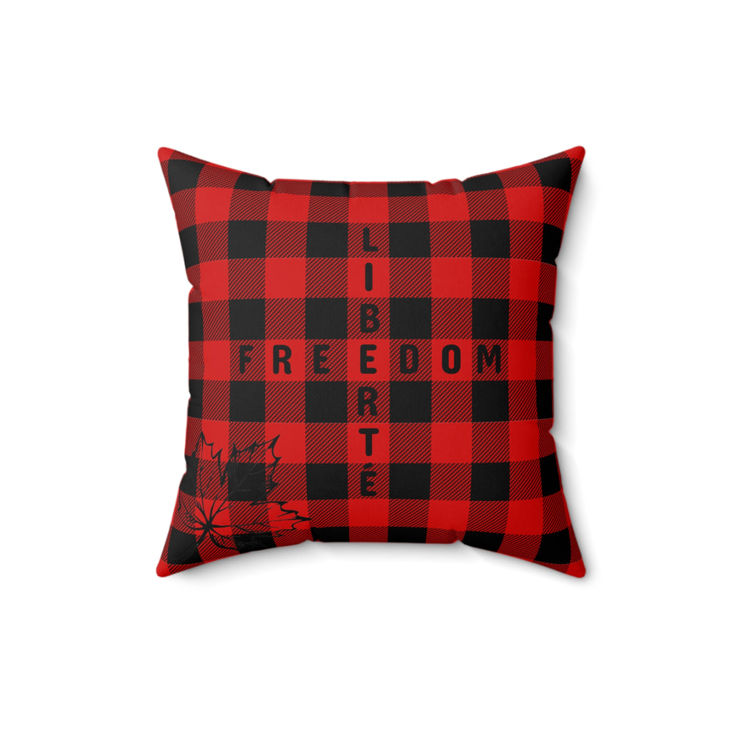 Freedom/Liberté Pillow - Red & Black Plaid (Faux Suede)