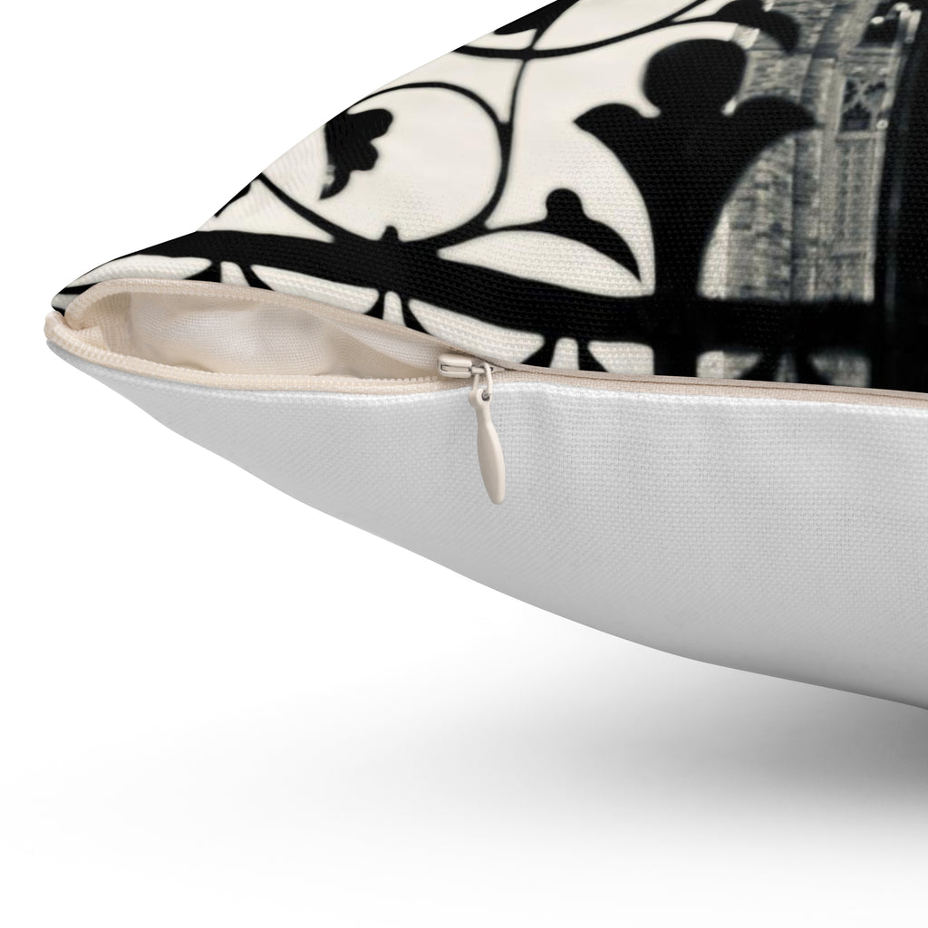 Peace Tower Pillow by HPOC (Black & White)