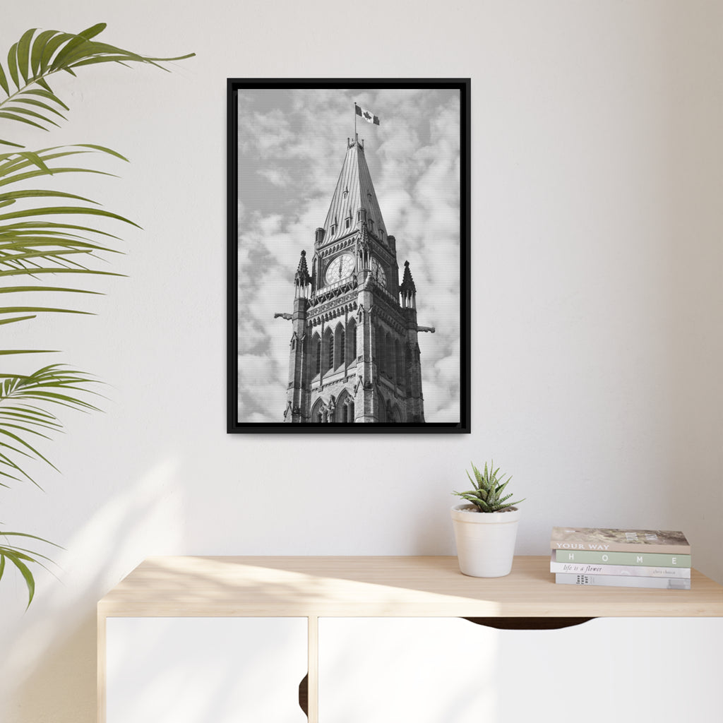 Peace Tower by HPOC (Black & White, Matte Canvas, Black Frame)