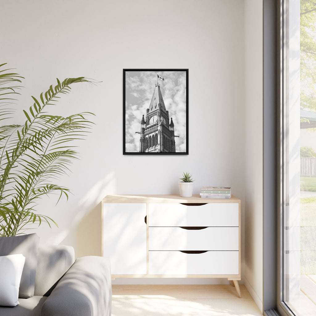 Peace Tower by HPOC (Black & White, Matte Canvas, Black Frame)