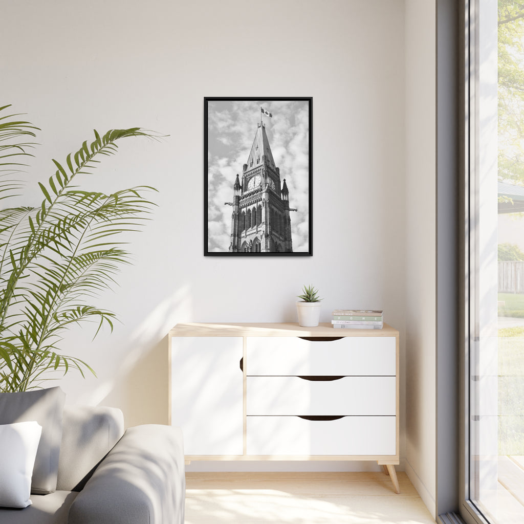 Peace Tower by HPOC (Black & White, Matte Canvas, Black Frame)