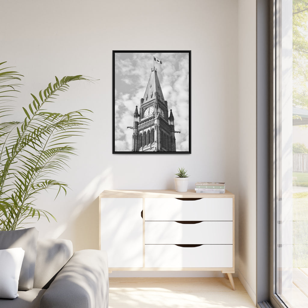 Peace Tower by HPOC (Black & White, Matte Canvas, Black Frame)