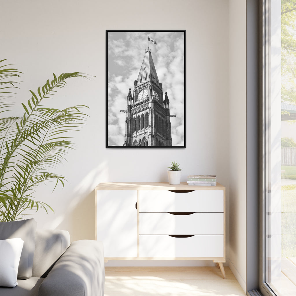 Peace Tower by HPOC (Black & White, Matte Canvas, Black Frame)