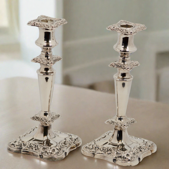 Canadian-Made BP Antique Silver-Plated Candlestick Holder Set (2)